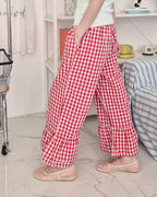 gingham check hem frill pants