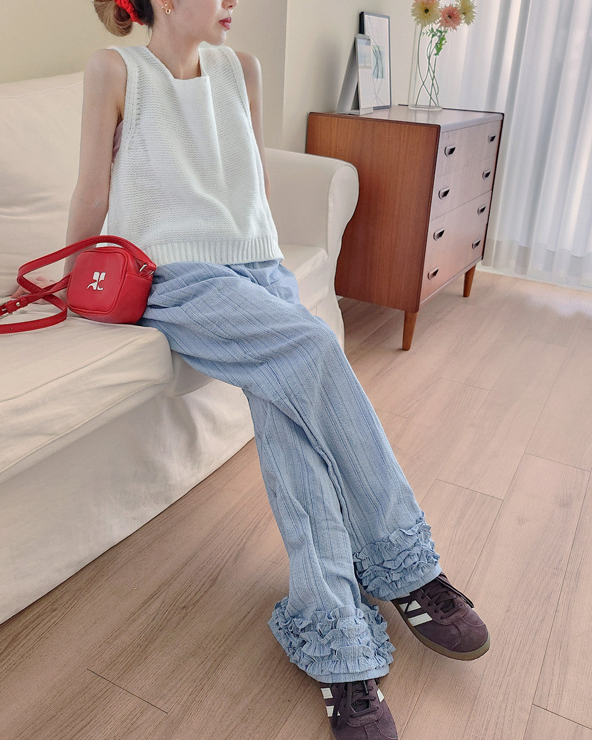 stripe hem frill pants