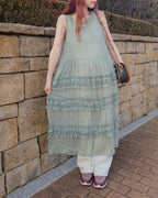 tiered frill sheer long dress
