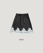 satin hem lace mini skirt