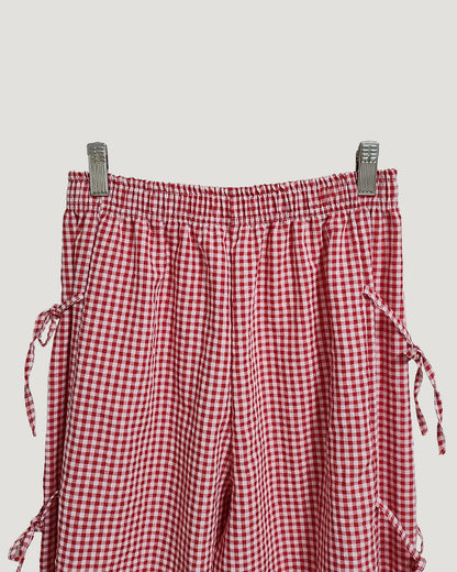 gingham check ribbon pants