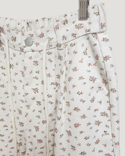 flower / dot cotton twill string pants