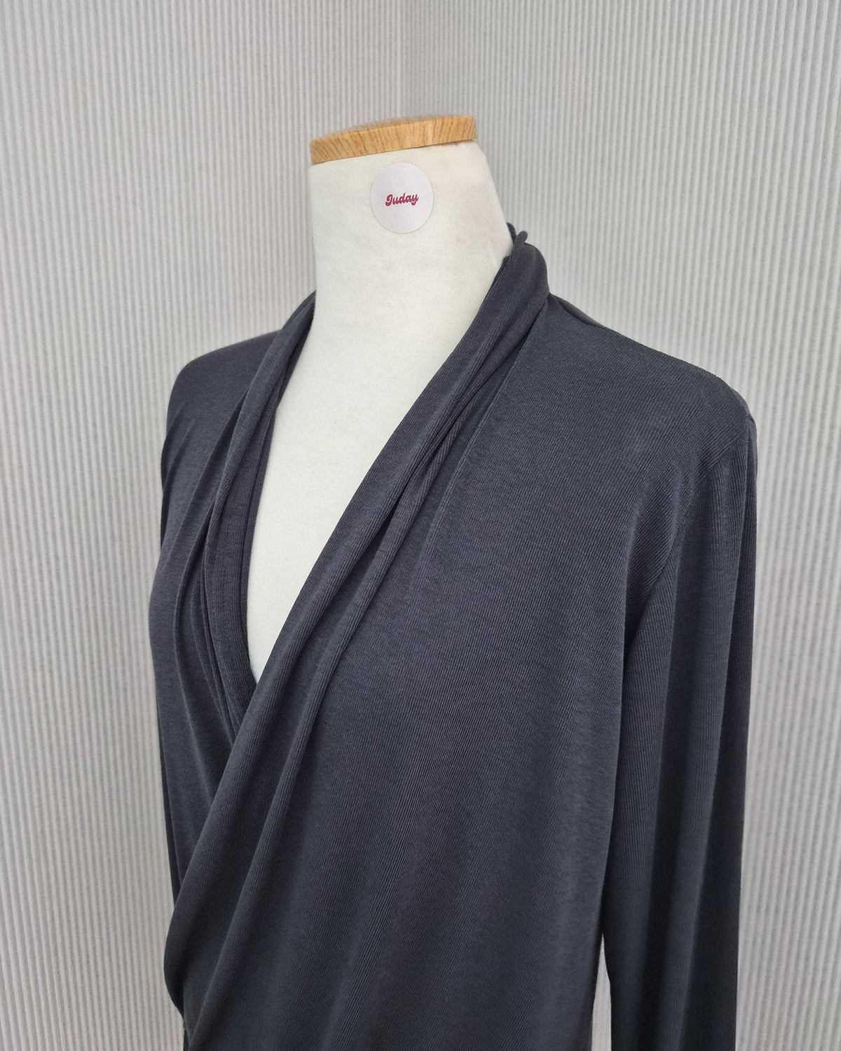 wrap drape neck long sleeve top