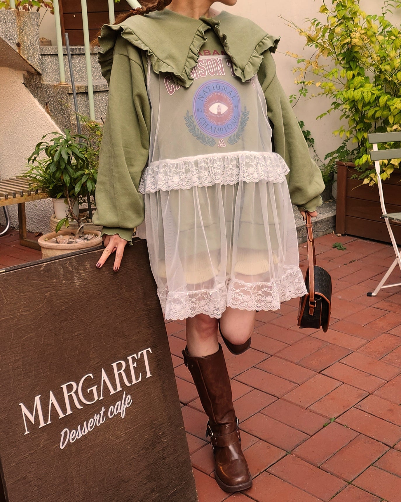 sheer lace frill mini dress