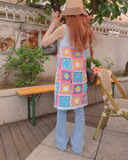 crochet knit flower mini dress
