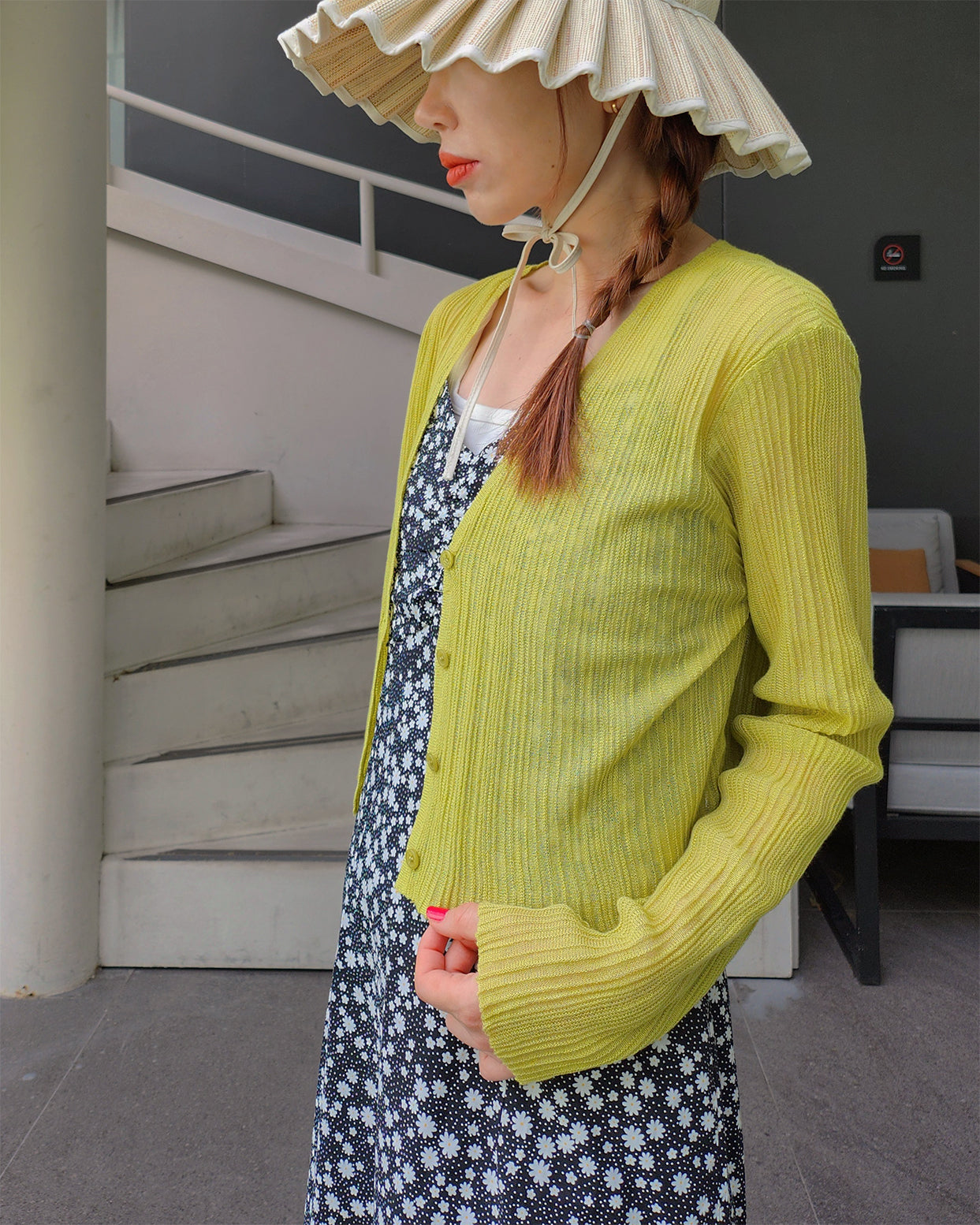 color sheer V neck cardigan