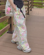 flower cotton tuck wide pants