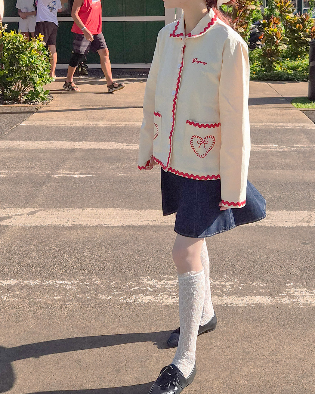 red ribbon embroidery cotton jacket