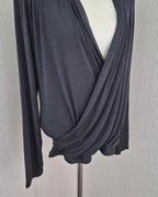 wrap drape neck long sleeve top