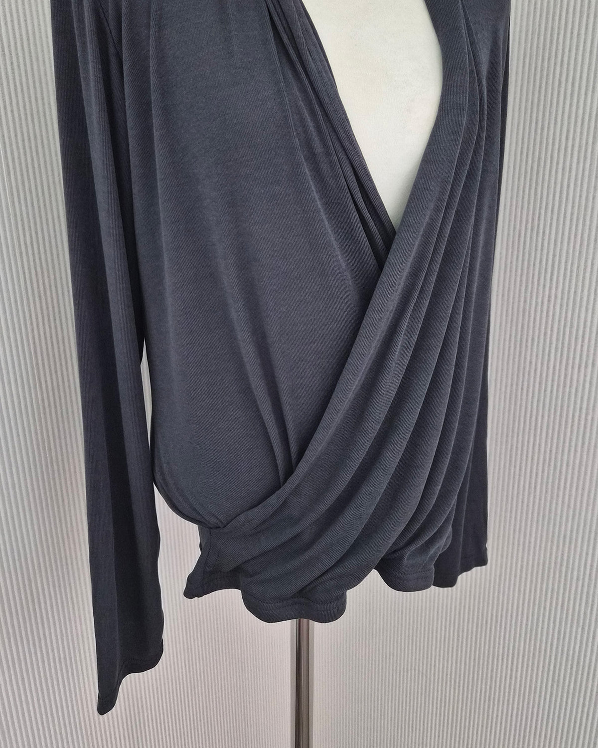 wrap drape neck long sleeve top