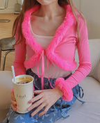 fur ribbon cardigan