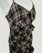 check frill long dress