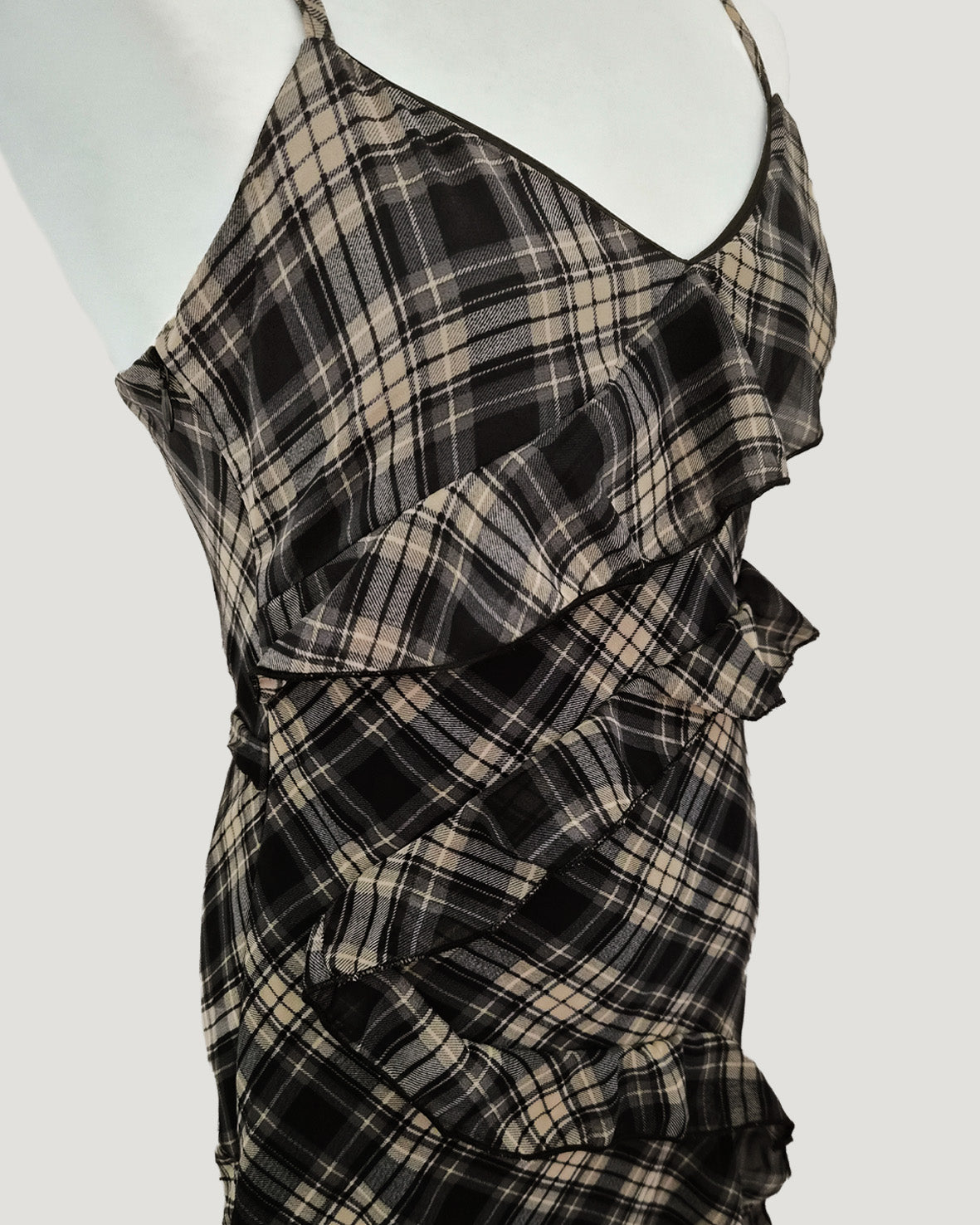 check frill long dress
