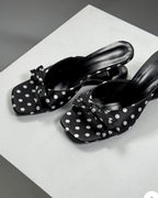 dot ribbon design heel mule
