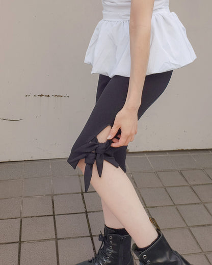 side ribbon half pants