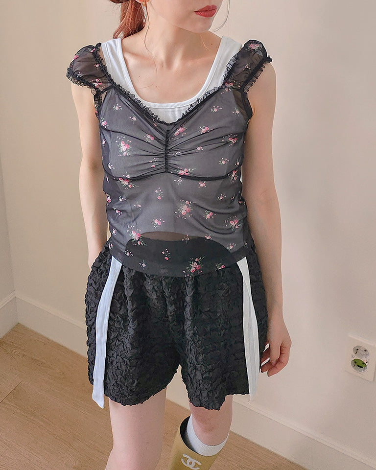 flower sheer puff blouse