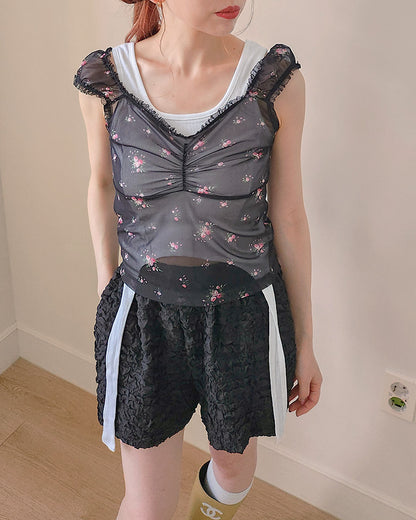 flower sheer puff blouse