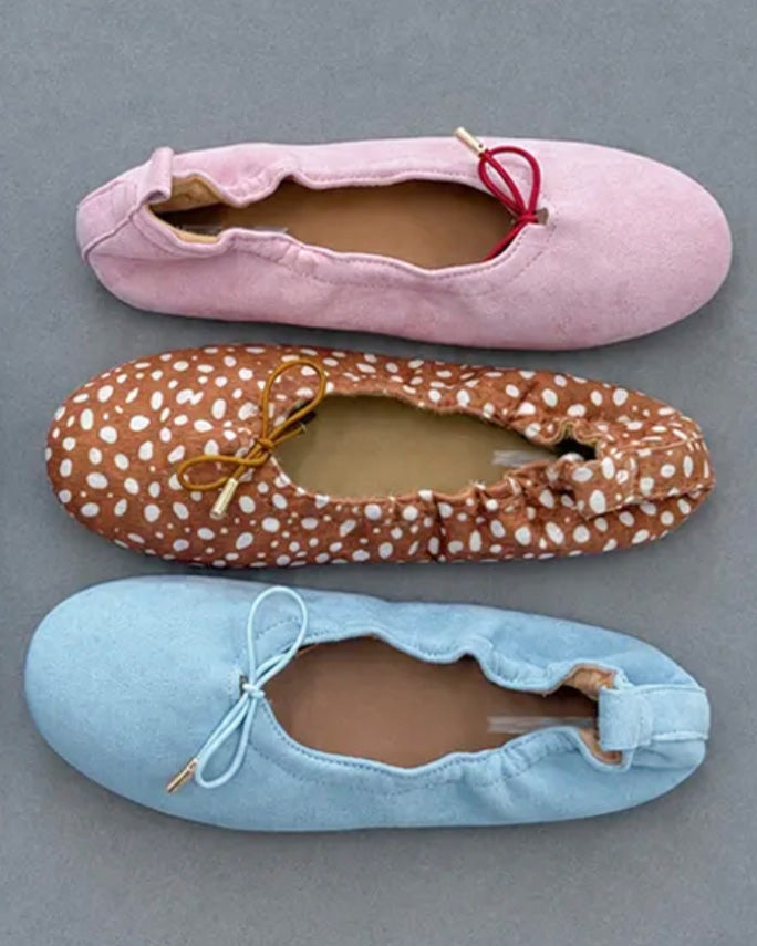 ribbon faux suede flat shoes