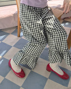 gingham check hem frill pants