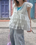 V neck tiered chiffon sleeveless  blouse