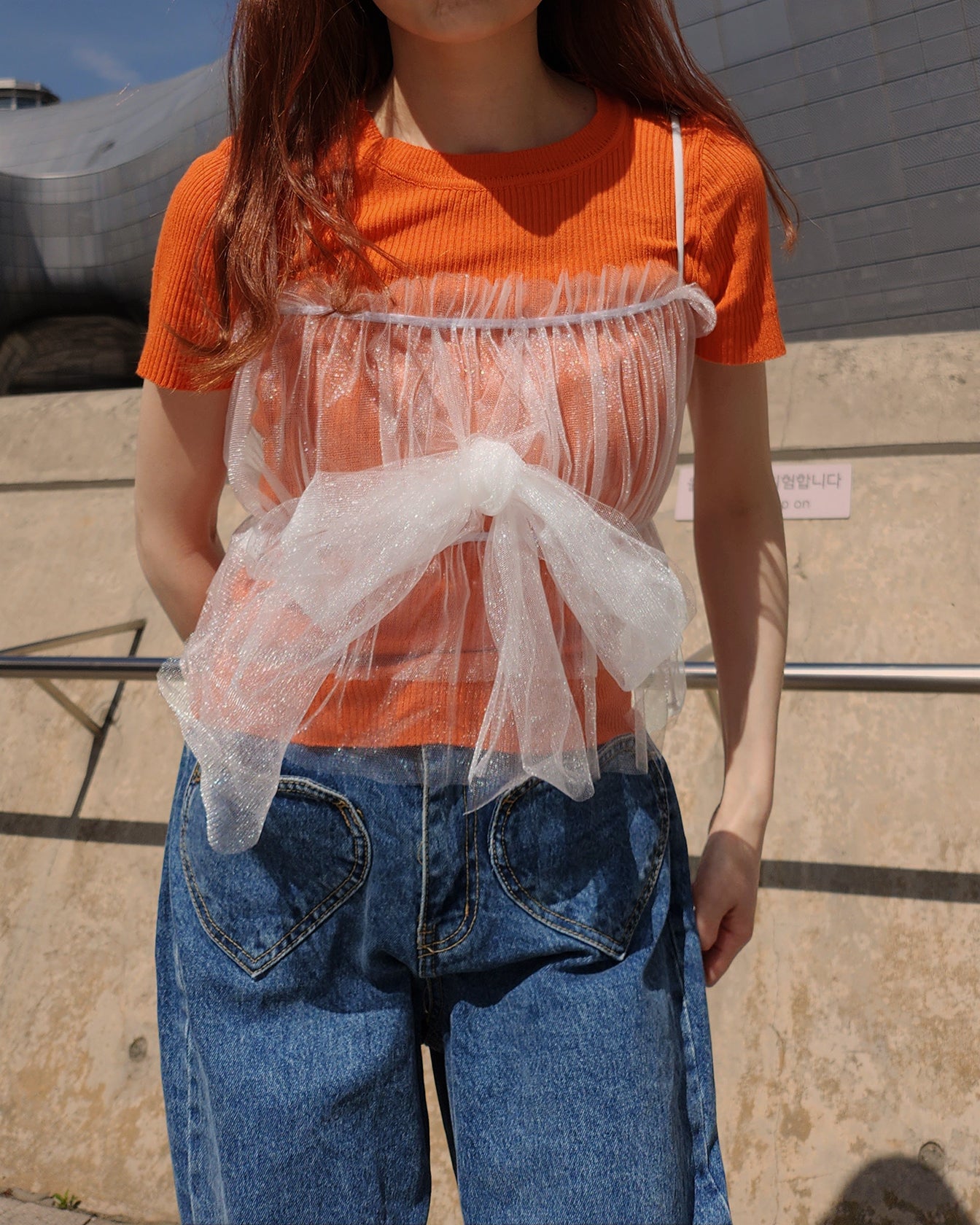 tulle sheer ribbon bustier