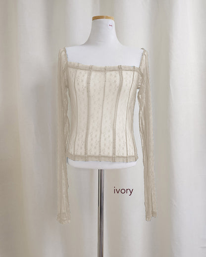 square neck lace sheer top