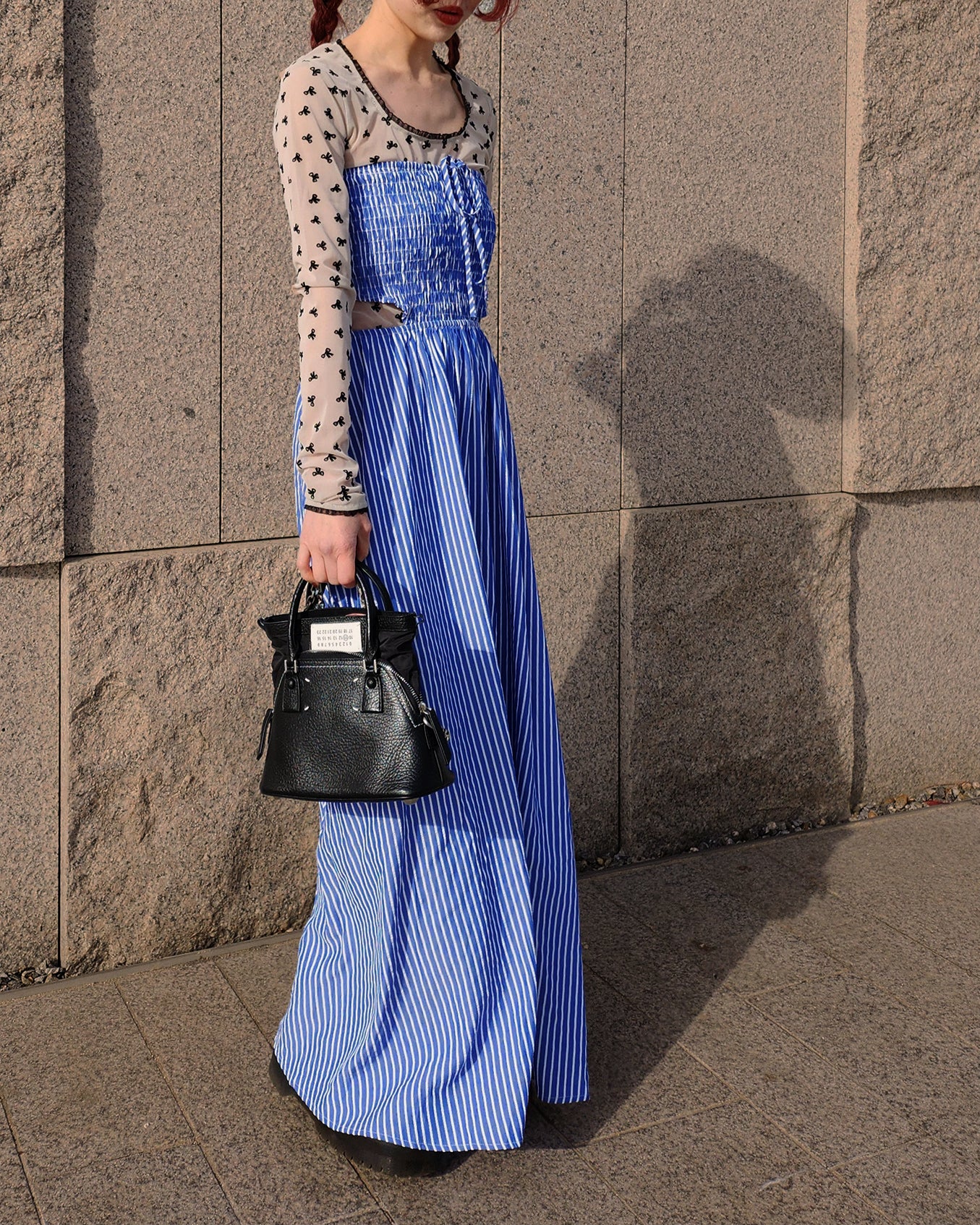 cut out stripe long dress