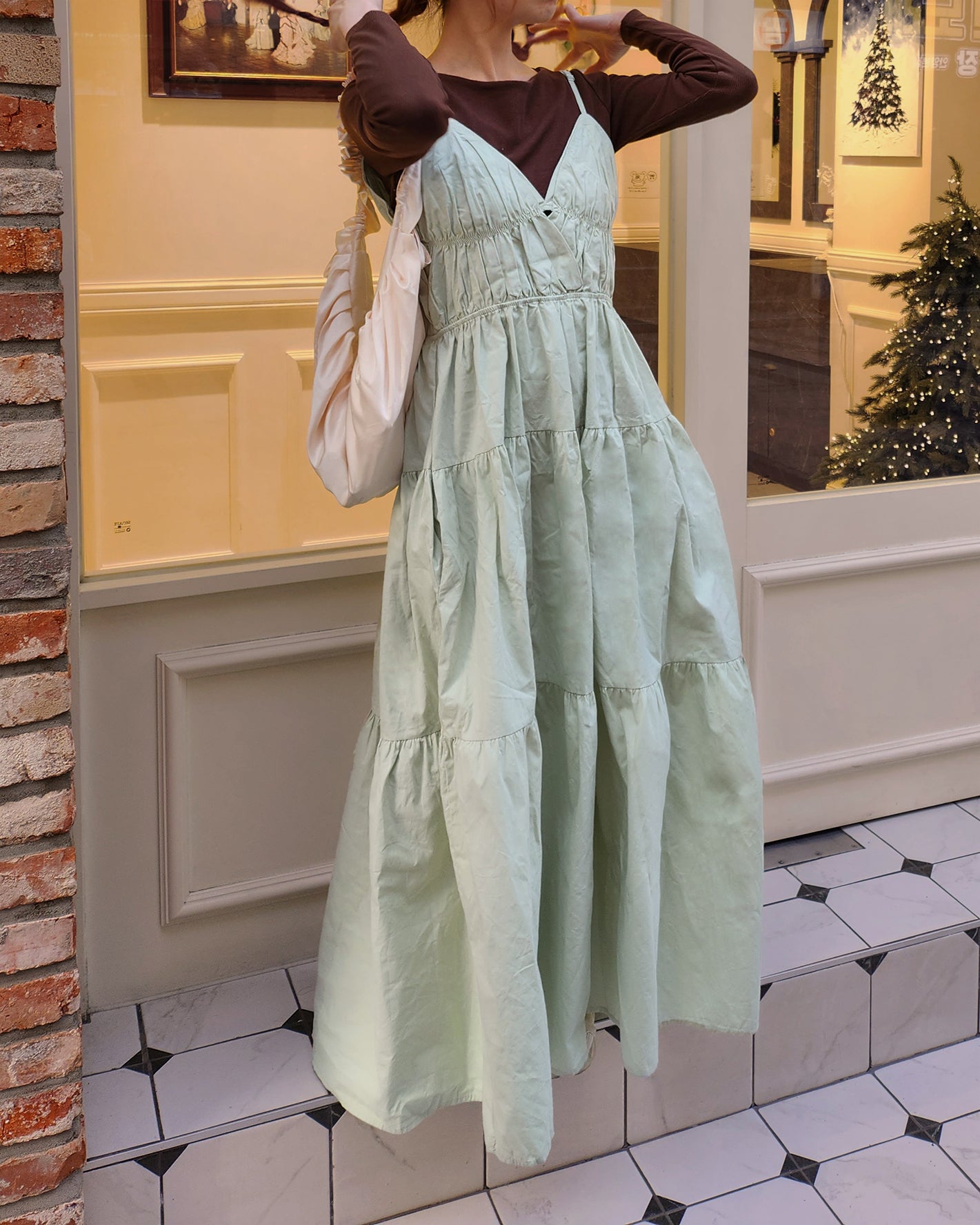 shirring bustier cotton long dress
