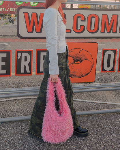 fringe fur tote bag