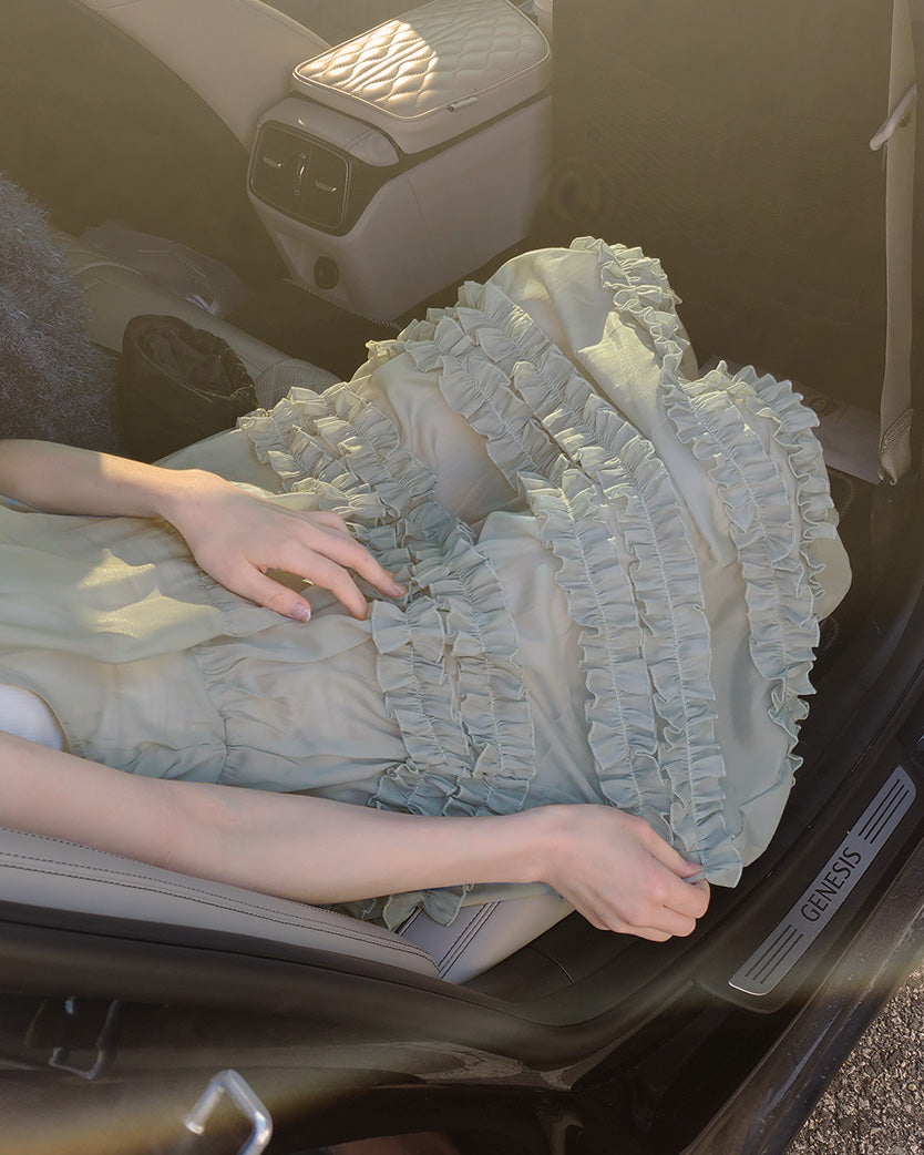 tiered frill sheer long dress