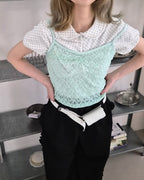 dot puff sleeve collar T