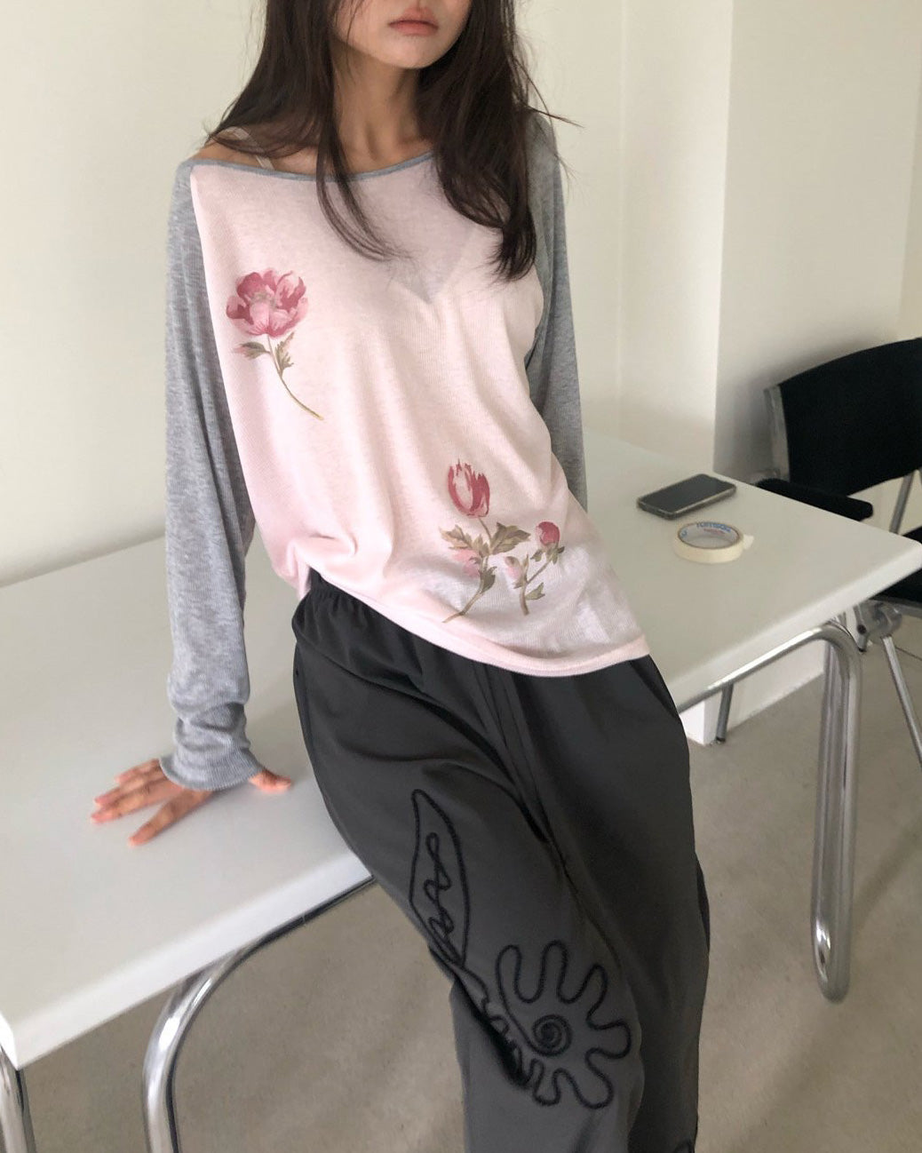 flower raglan sleeve T