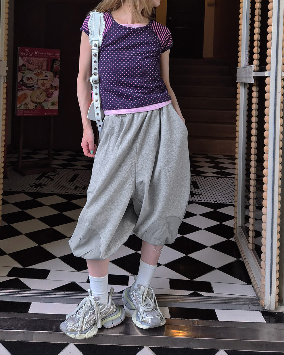 sweat nylon switch balloon half pants
