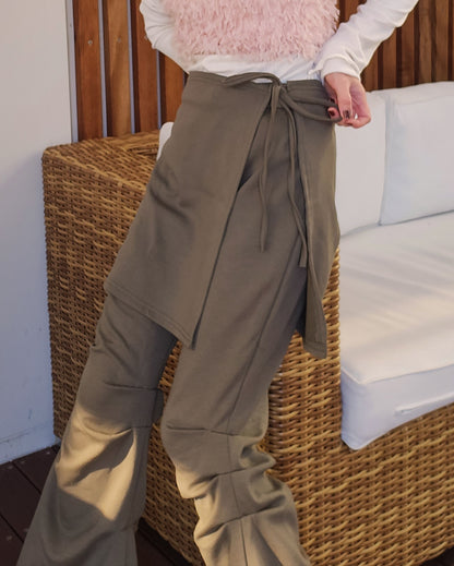 shirring skirt layered flare leggings