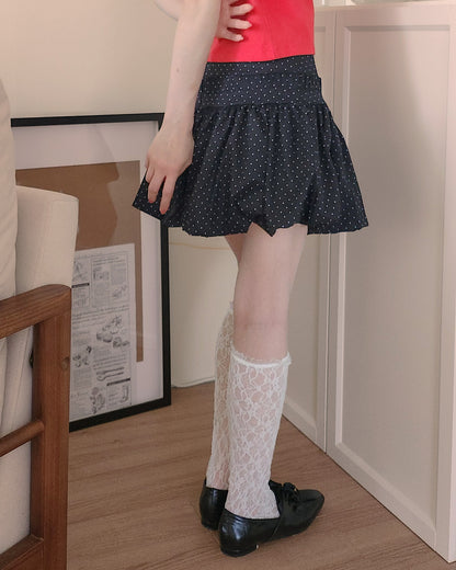 dot frill balloon mini skirt