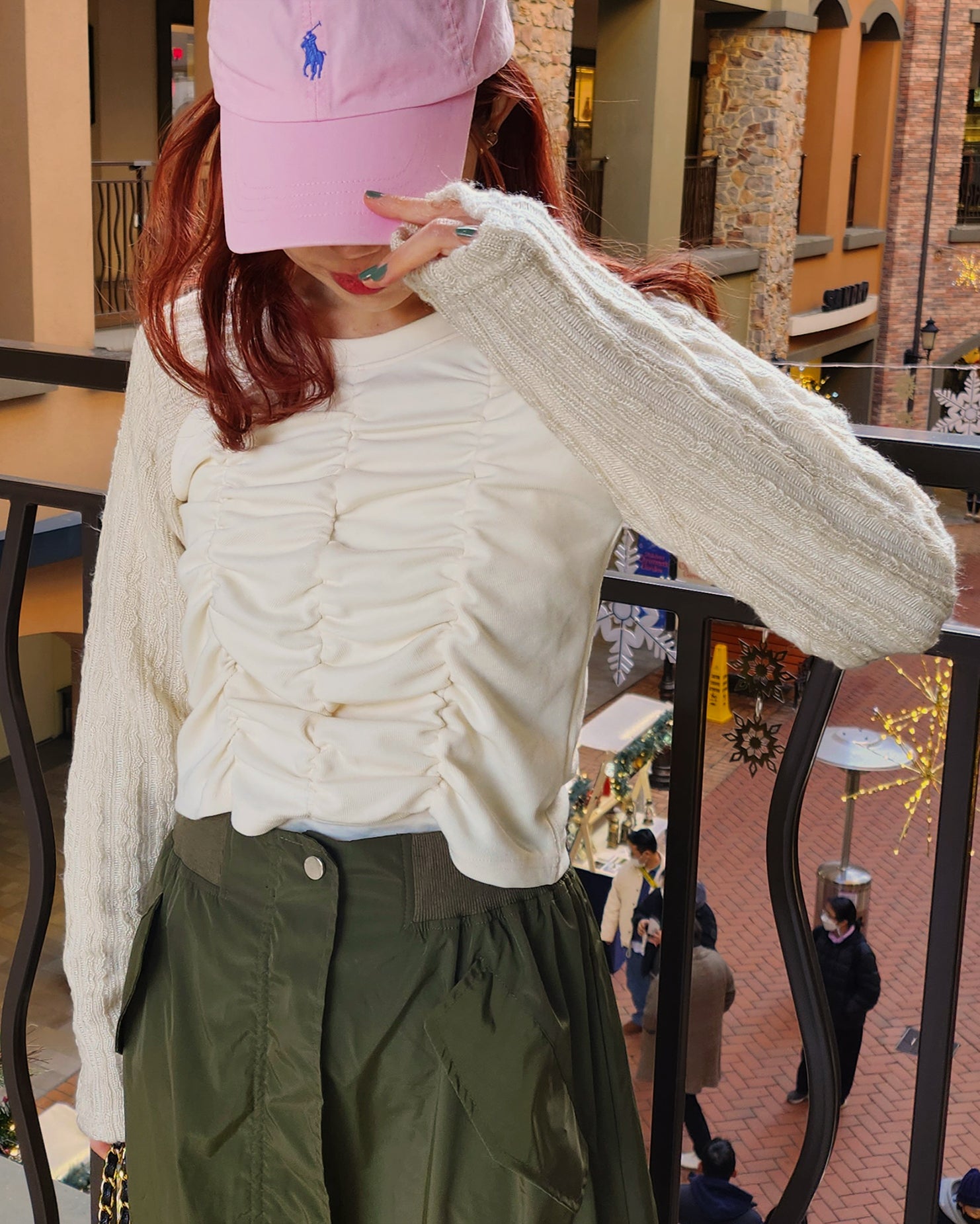 raglan knit sleeves shirring T