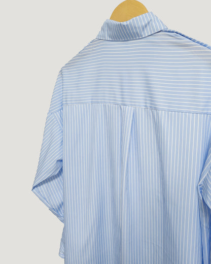 open shoulder 2way stripe overfit shirt