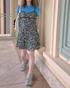 retro flower piping mini dress