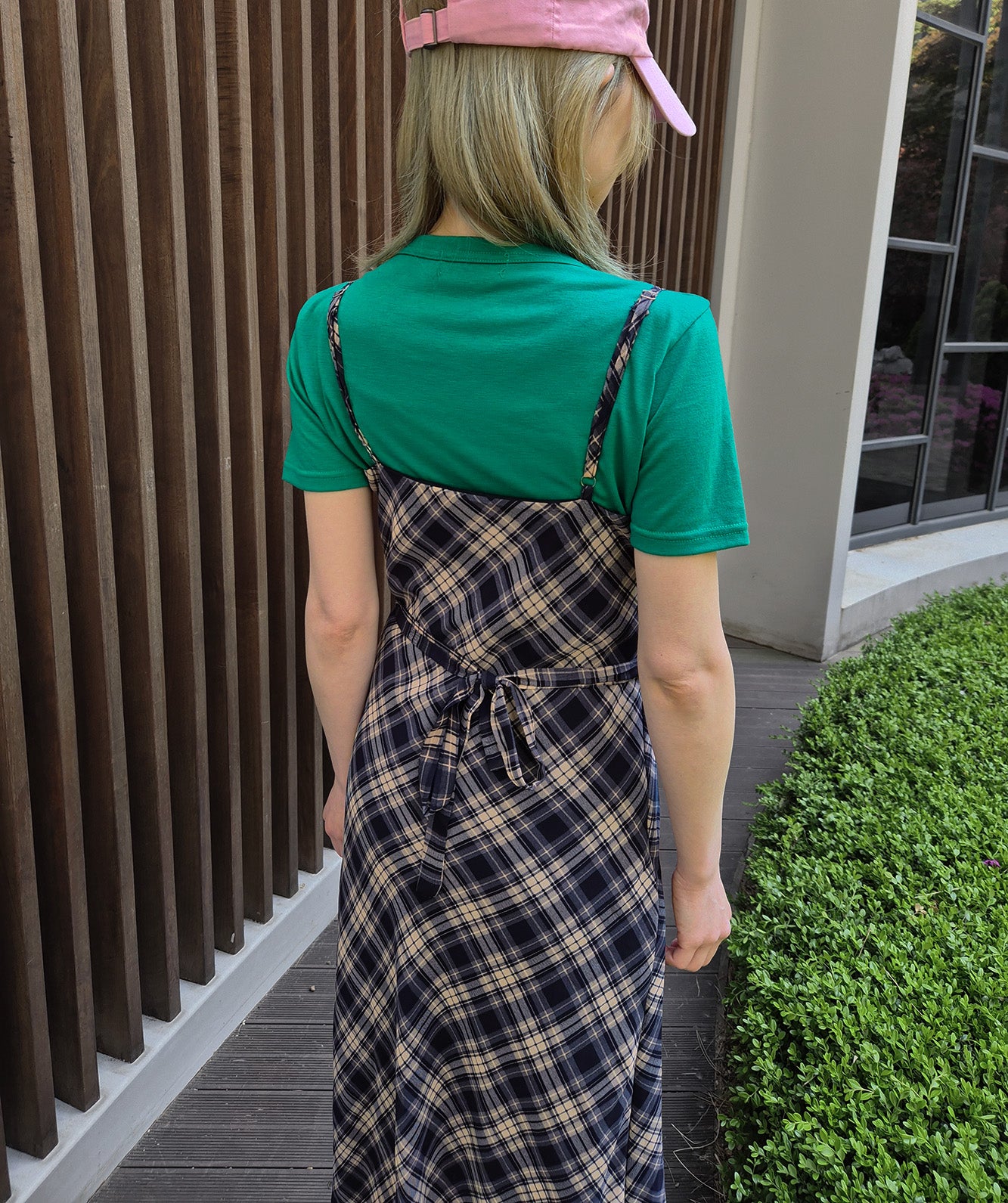 check frill long dress