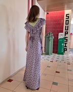rose pattern frill long dress