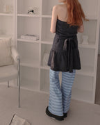 fur back ribbon mini dress
