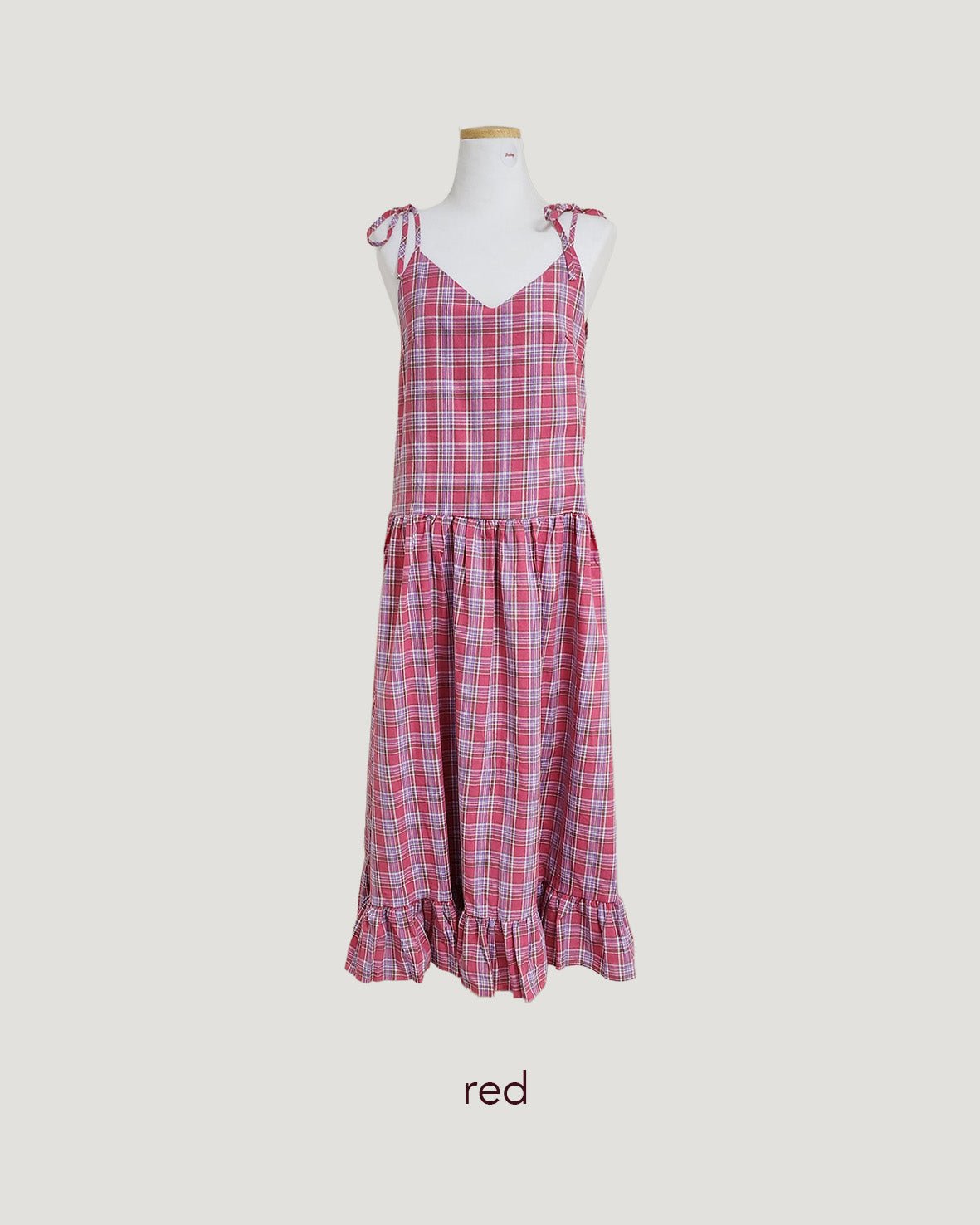 check frill belt long dress