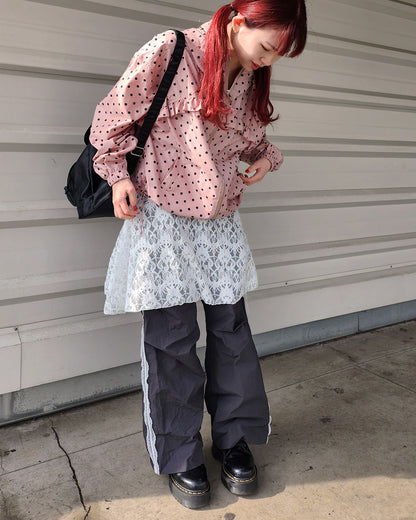 dot frill nylon blouson