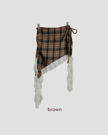 unbalanced check layered wrap skirt