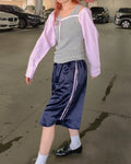 track satin bermuda pants