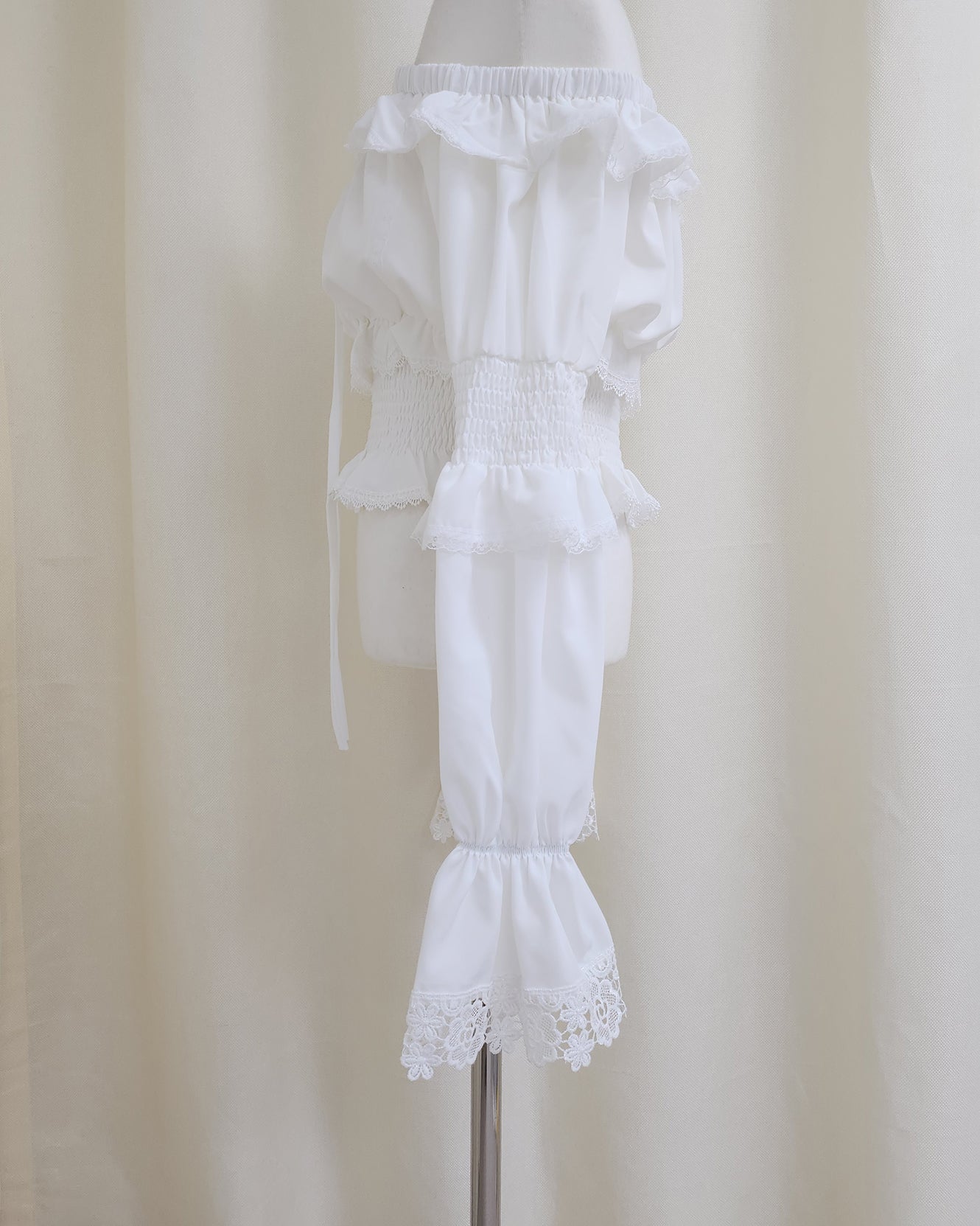 off shoulder shirring flared sleeves blouse