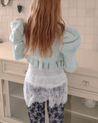 short puff sleeve frill knit cardigan