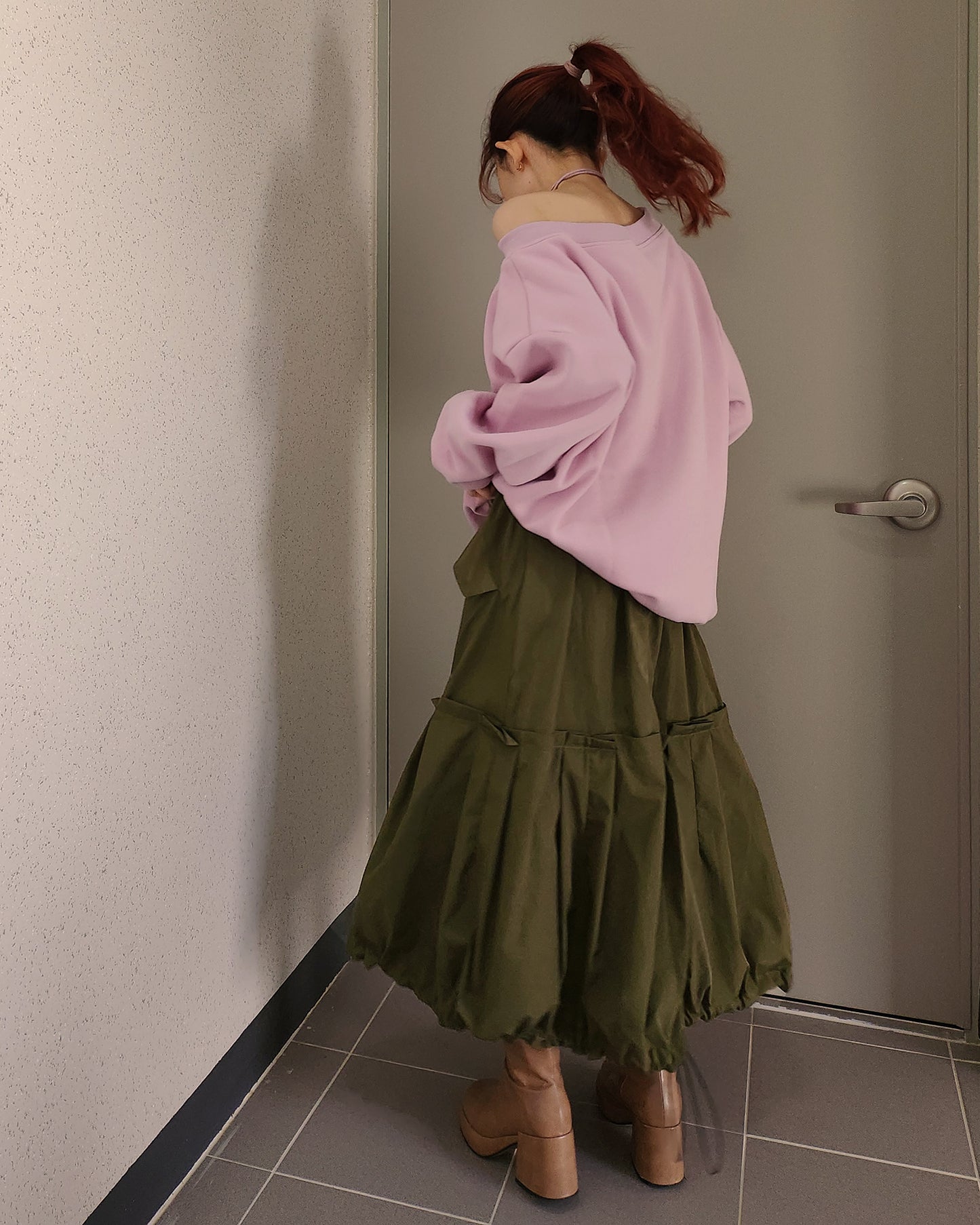 MA-1 like row pleated nylon skirt