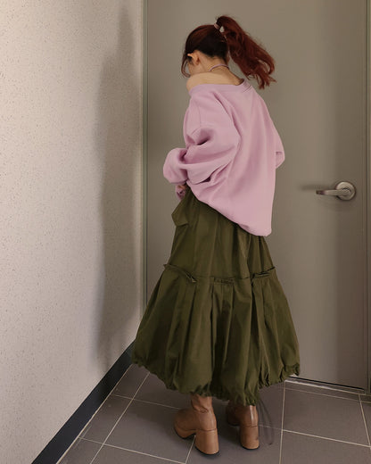 MA-1 like row pleated nylon skirt