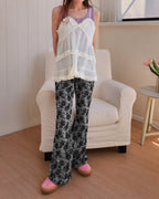 rose pattern boot cut pants